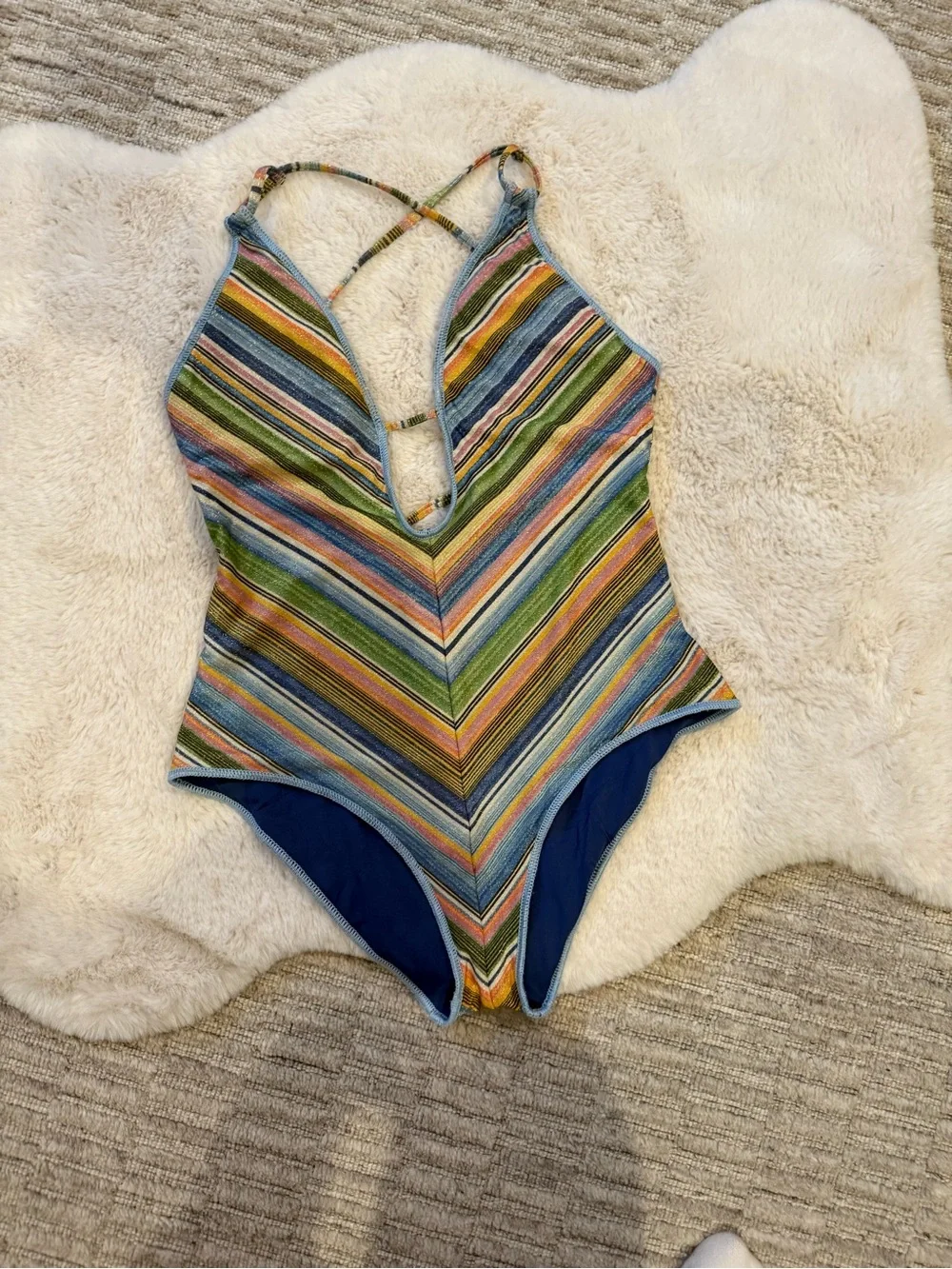BECCA Blue Multicolor shimmer Strappy One-Piece Swim - Picture 5 of 9